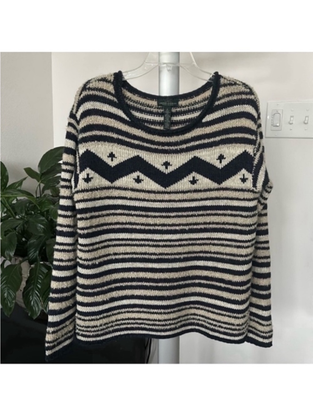 Lauren Ralph Lauren Wool Blend Southwest Striped Knit Pullover Sweater Sz M